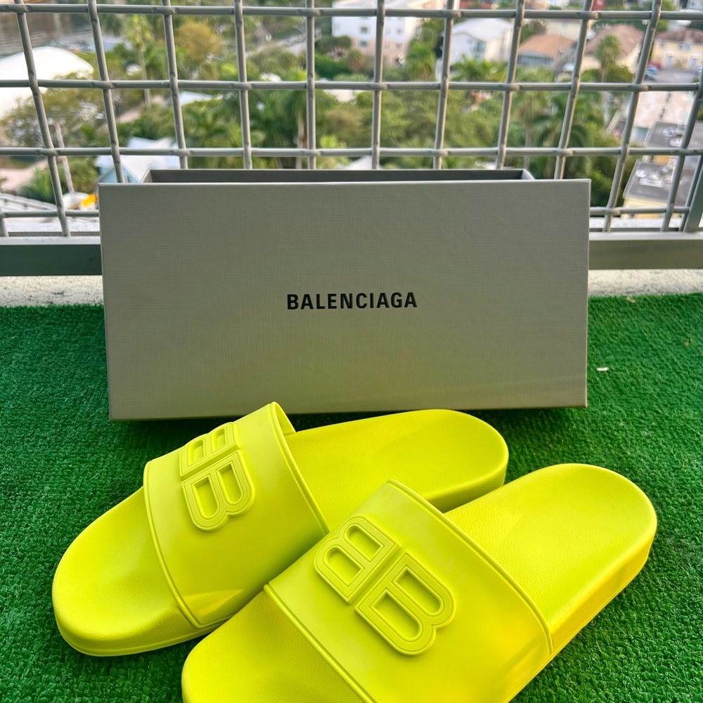 Balenciaga Men's Neon Yellow Slides